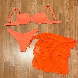 Vibrant Orange Bikini Set with Cover-Up
